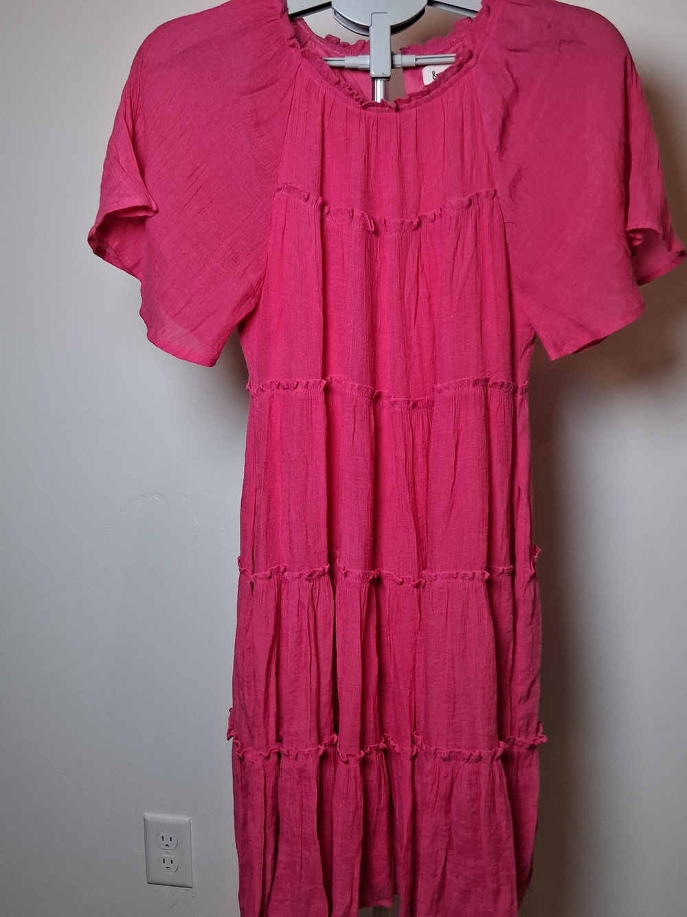 &merci Hot Pink Tiered Midi Dress w/ Short Sleeves Pockets Lined Women's Size L